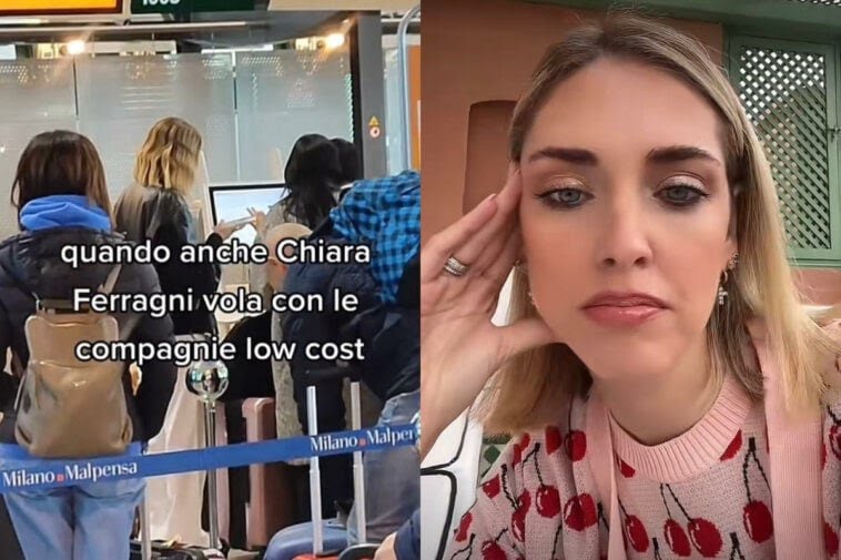 Chiara Ferragni in fila all’aeroporto come i comuni mortali: è polemica