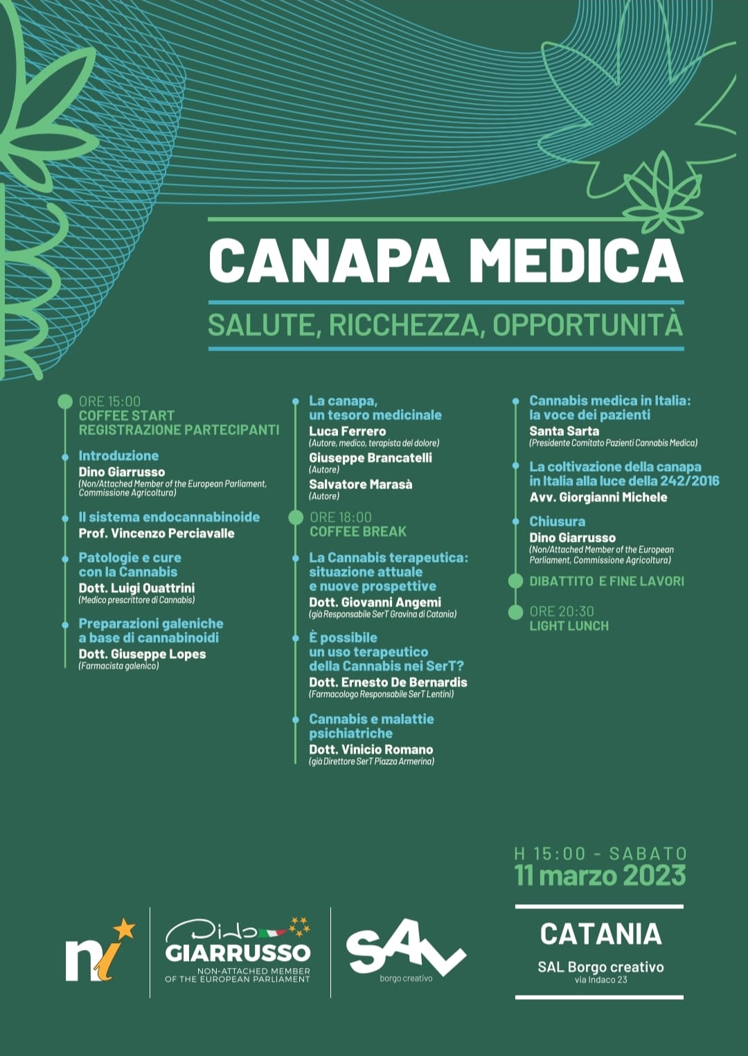 Canapa medica sabato 11 a Catania, su economia e scienza: presente Dino Giarrusso