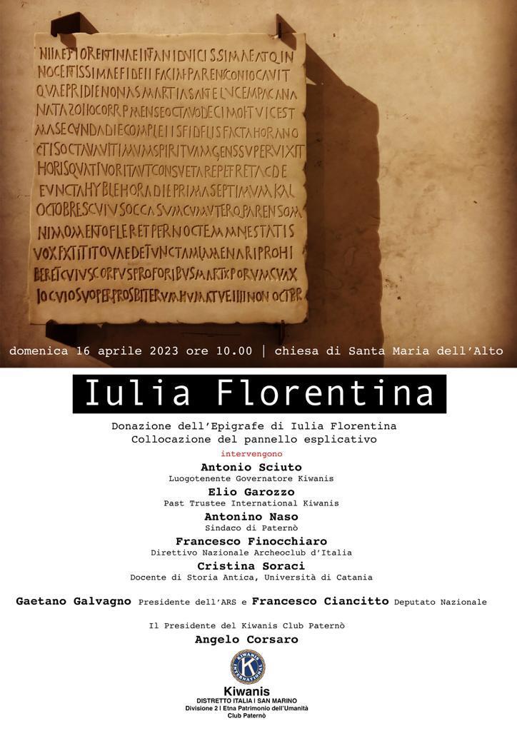 L’epigrafe di Iulia Florentina verrà donata alla chiesa Santa Maria dell’Alto di Paternò