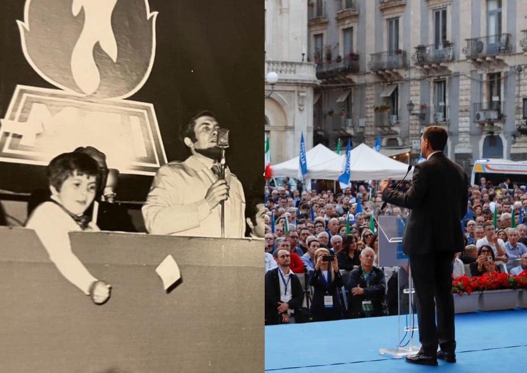 Catania, Trantino festeggia sui social e pubblica la foto di un comizio MSI del padre