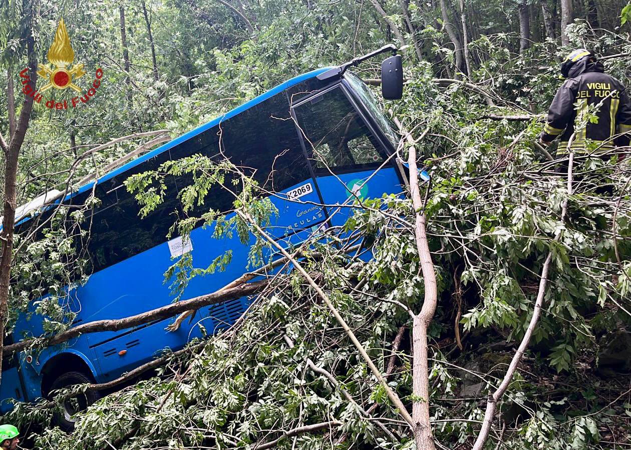 Autobus di linea finisce in una scarpata, soccorse le 20 persone a bordo