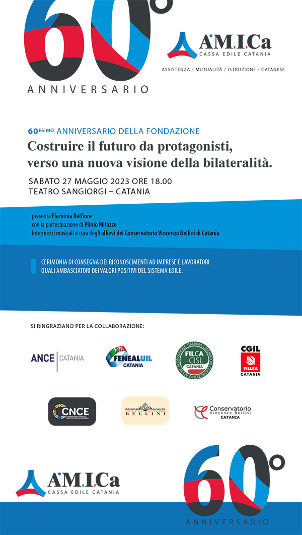 Sessant’anni di Cassa edile, sabato a Catania grande cerimonia al teatro Sangiorgi