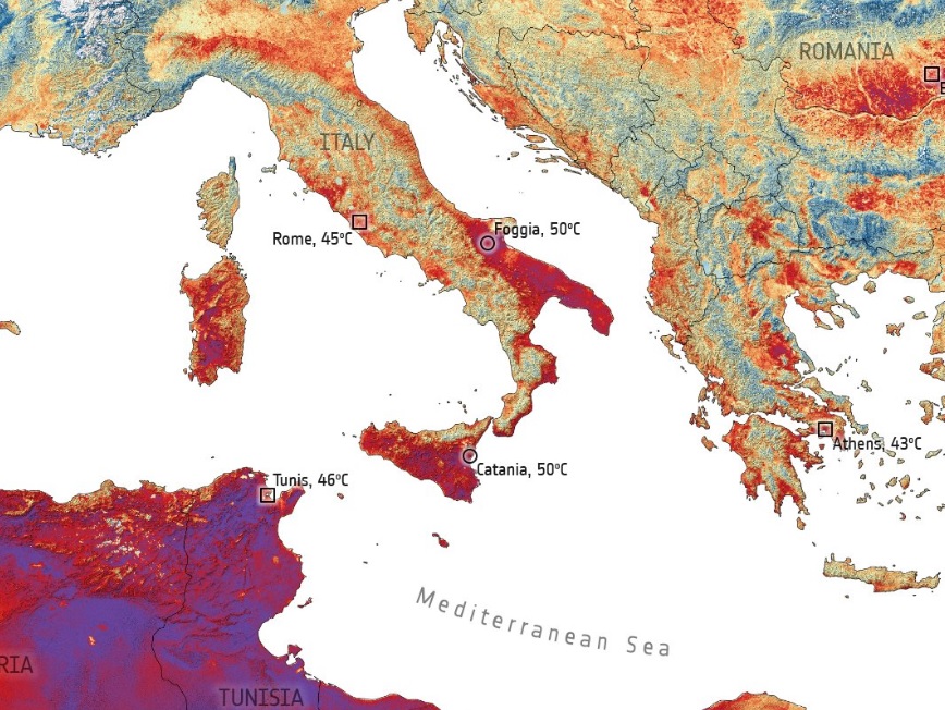 Temperature record a Catania, toccati i 50 gradi in superficie. L’ESA: “Ondate di calore sempre più gravi” Temperature record a Catania, toccati i 50 gradi in superficie. L’ESA: “Ondate di calore sempre più gravi”