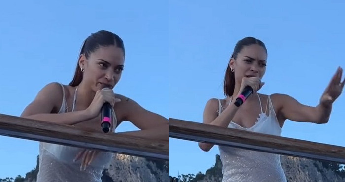 Concerto in barca, Elodie deve fare i conti con la nausea: “Difficile cantare con le onde” – VIDEO