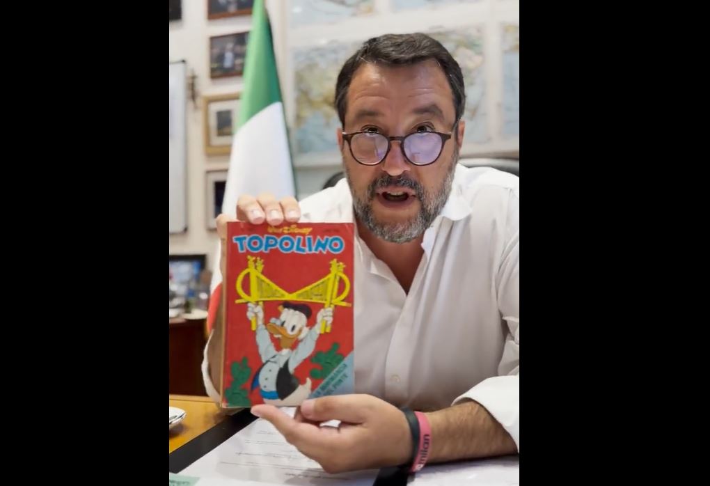 Salvini, il Ponte sullo Stretto e… “Topolino”: il dettaglio che ha scatenato i commenti sul web
