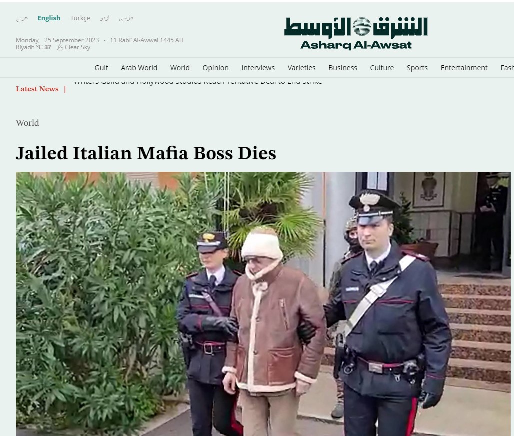 Matteo Messina Denaro, la notizia della morte su Asharq Al-Awsat