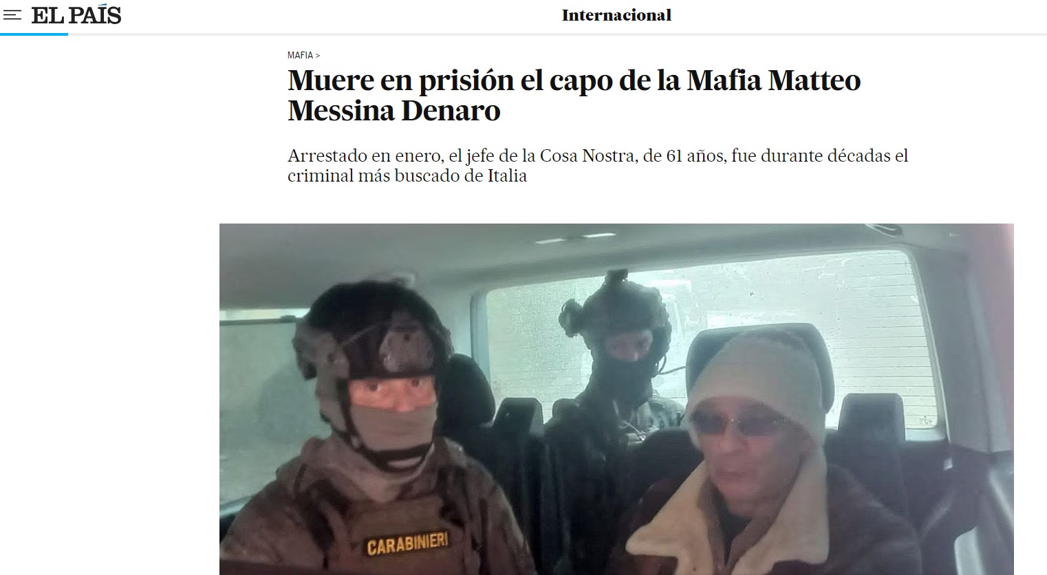 Matteo Messina Denaro, la notizia della morte su El Pais