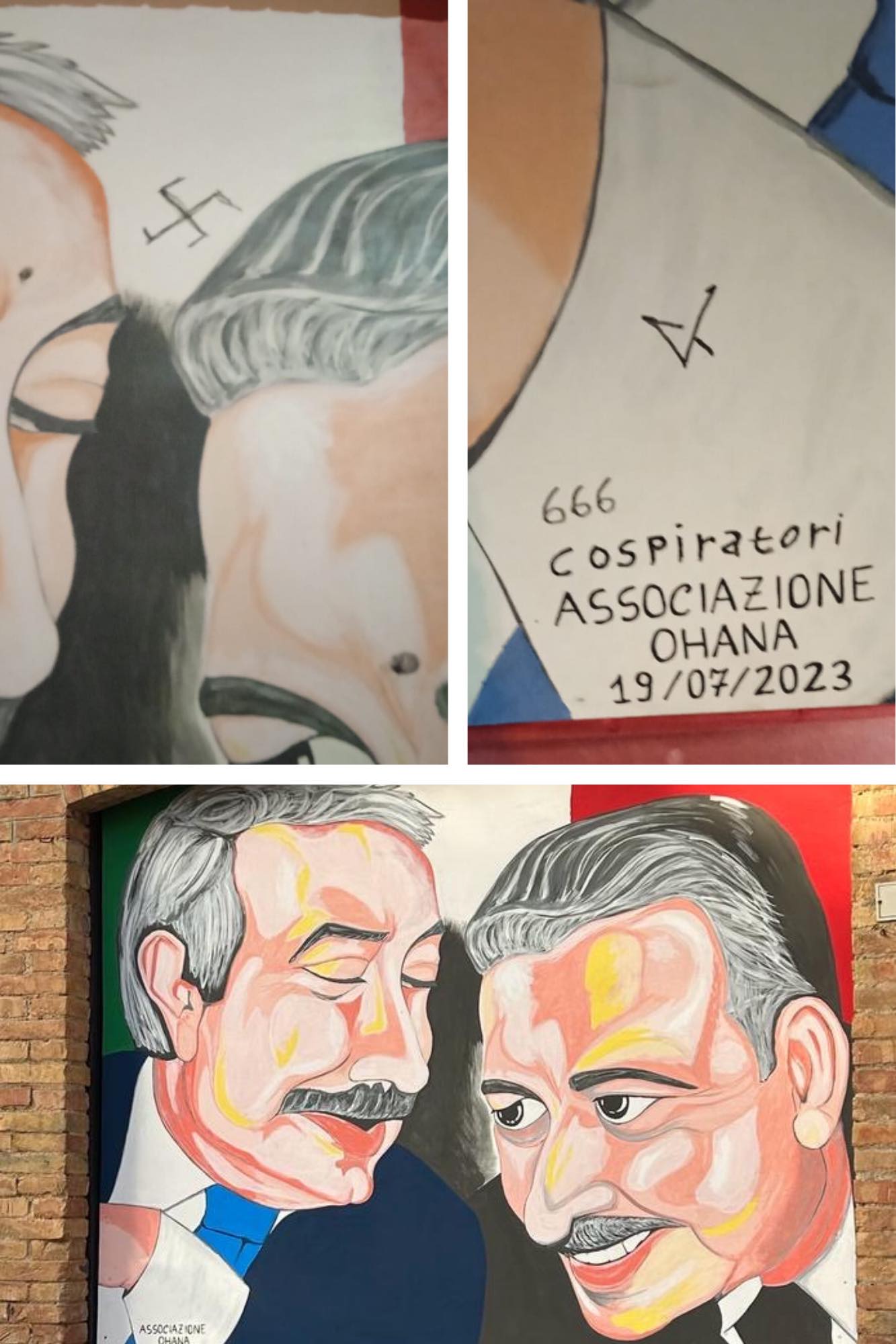 Roccapalumba, svastica e simboli esoterici sul murale di Falcone e Borsellino