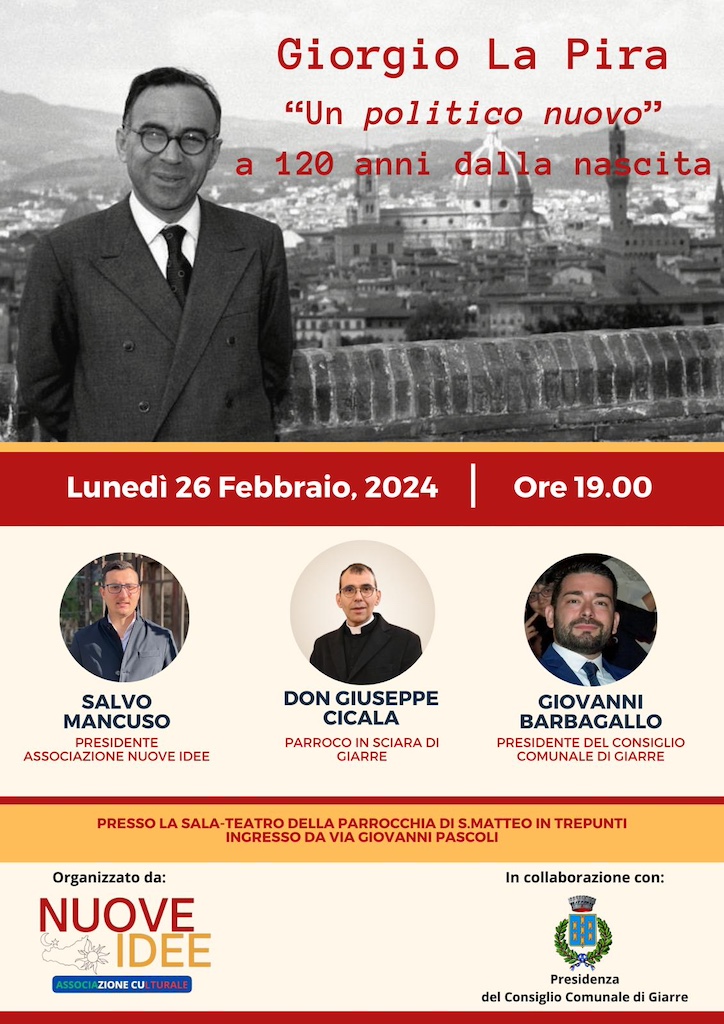 Giarre, domani sera incontro sulla figura politica Giorgio La Pira. Barbagallo: “Personalità di spicco della storia italiana”
