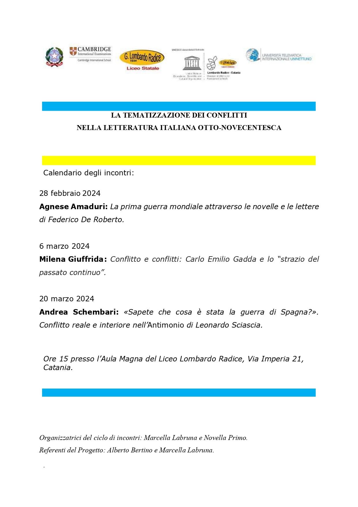 Ciclo di conferenze sul tema della guerra al Liceo “Lombardo Radice” di Catania