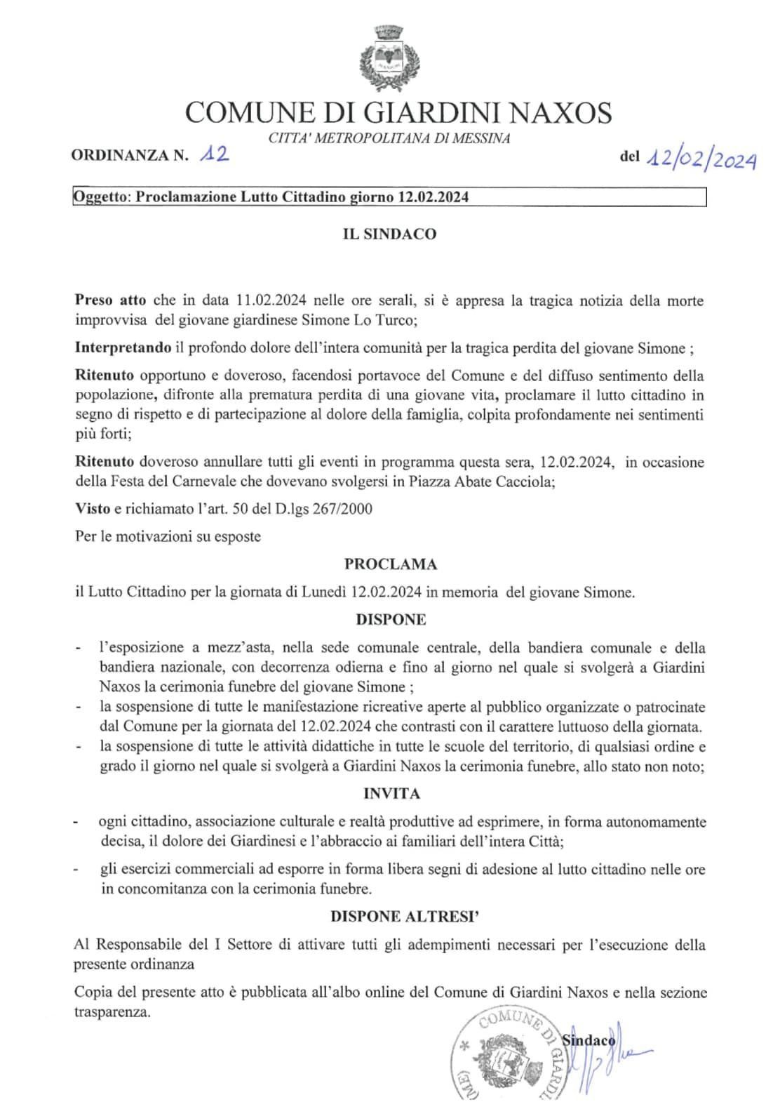 Giardini Naxos, 34enne muore durante una vacanza: il comune annulla il Carnevale