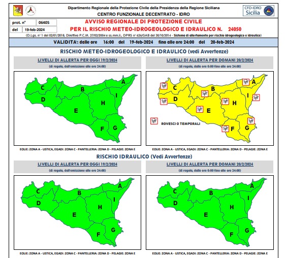 Maltempo in Sicilia: domani allerta meteo gialla