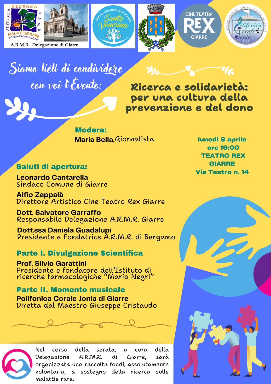 Giarre, ricerca e solidarietà con la Fondazione ARMR al Cine Teatro Rex