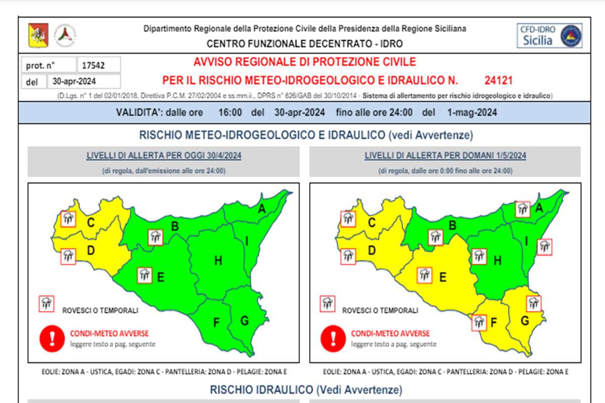 Sicilia, maltempo per il Primo Maggio: allerta gialla