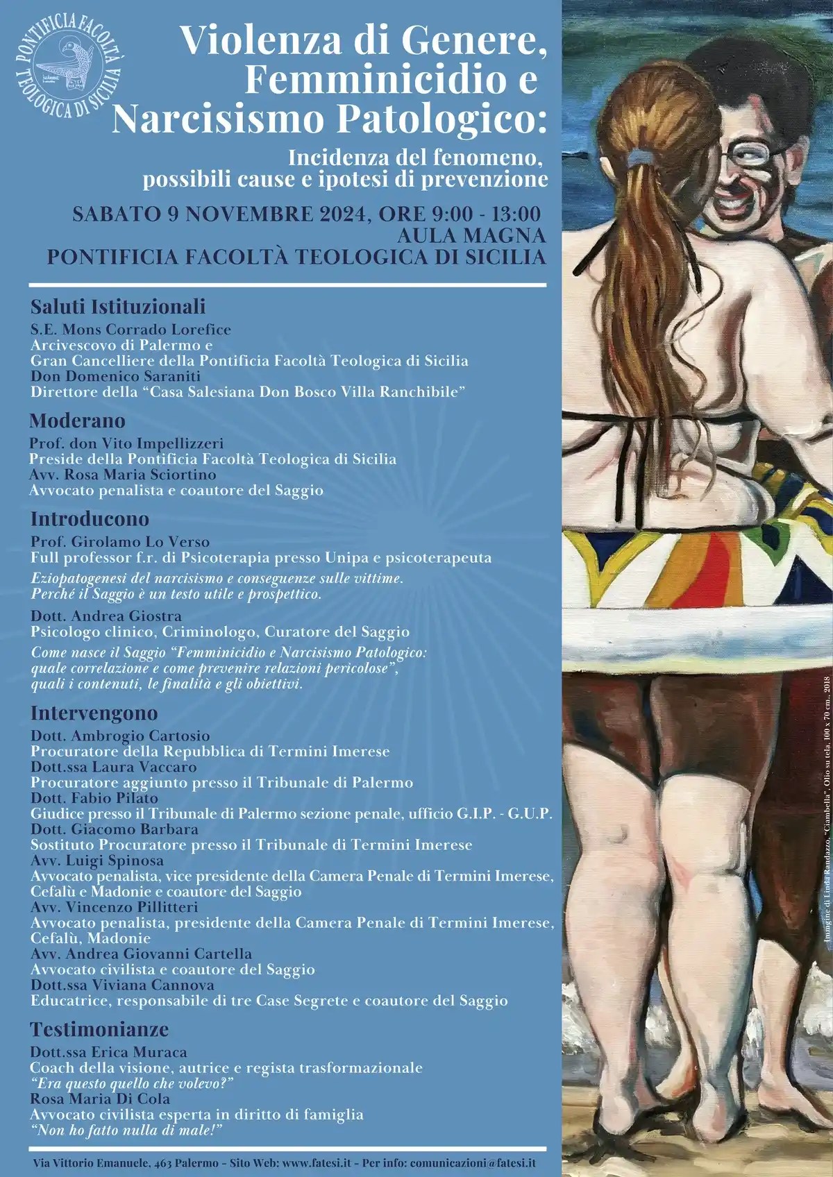 “Violenza di Genere, Femminicidio e Narcisismo Patologico”: incontro alla Pontificia Facoltà Teologica di Sicilia