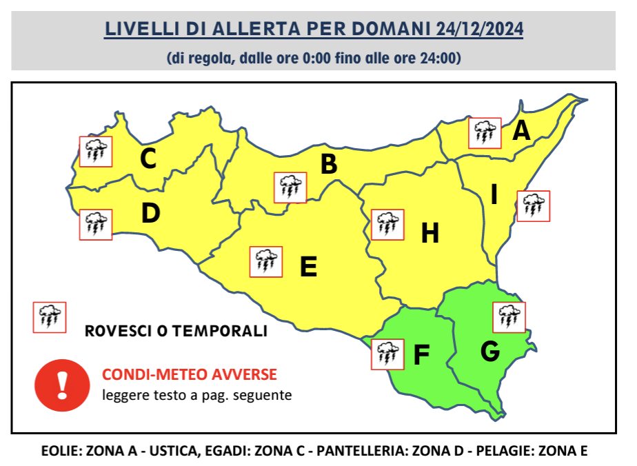 Allerta gialla in Sicilia, vigilia di Natale con condizioni meteo avverse