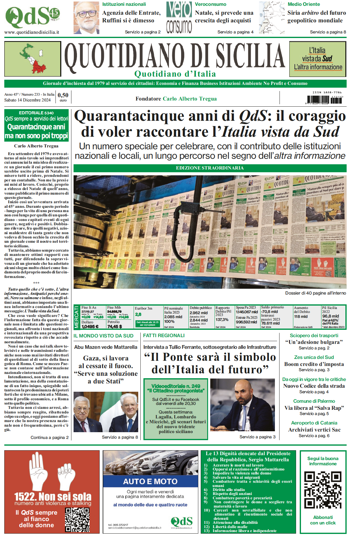 Quarantacinque anni di QdS: il coraggio di voler raccontare l’Italia vista da Sud