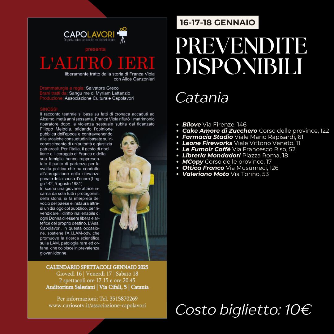 “L’altro ieri”: la storia di Franca Viola a teatro a Catania dal 16 al 18 gennaio