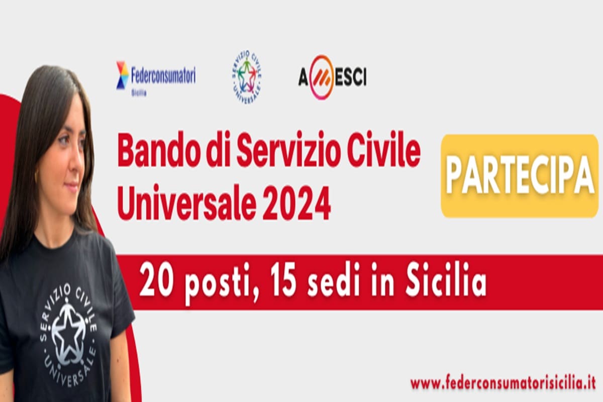 Servizio civile, 20 posti in Sicilia per il progetto di Federconsumatori: requisiti e come candidarsi
