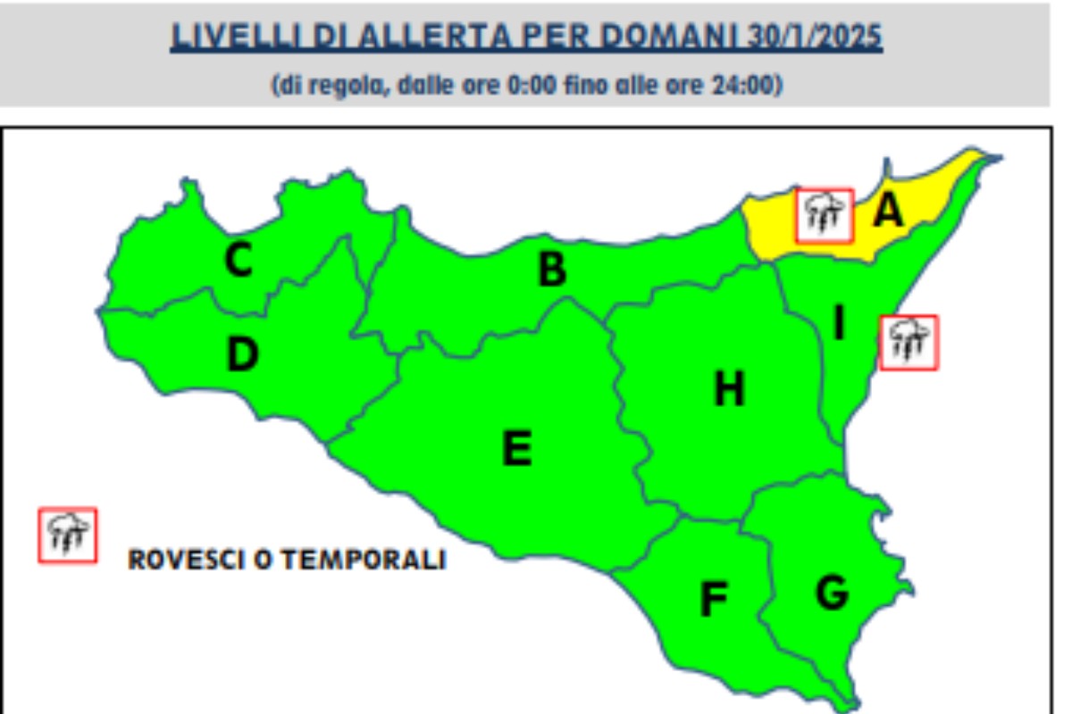 Meteo, le previsioni per giovedì 30 gennaio: allerta gialla nel Messinese