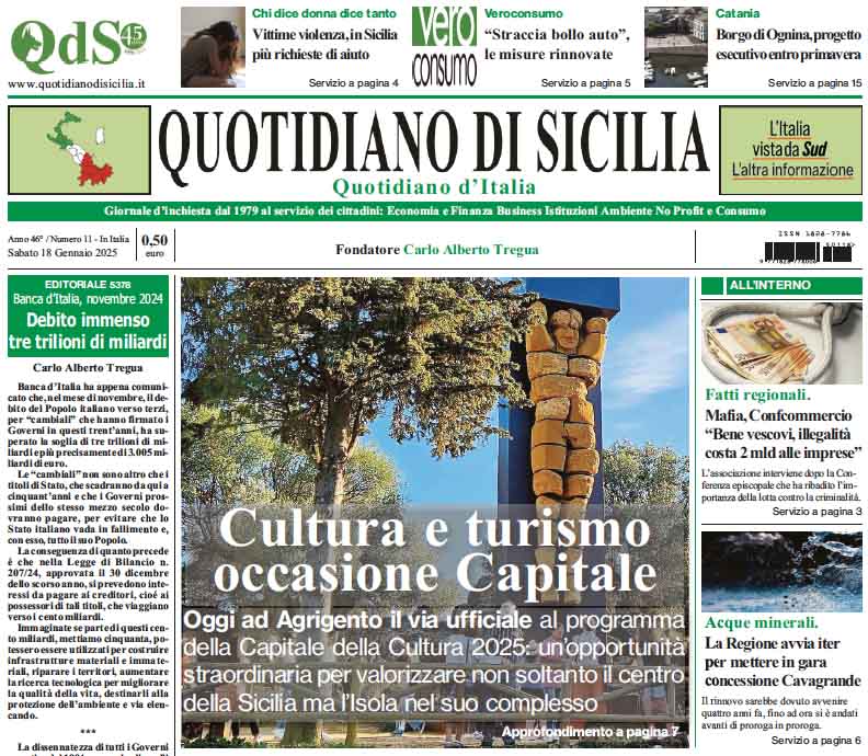 La prima pagina di oggi del Quotidiano di Sicilia