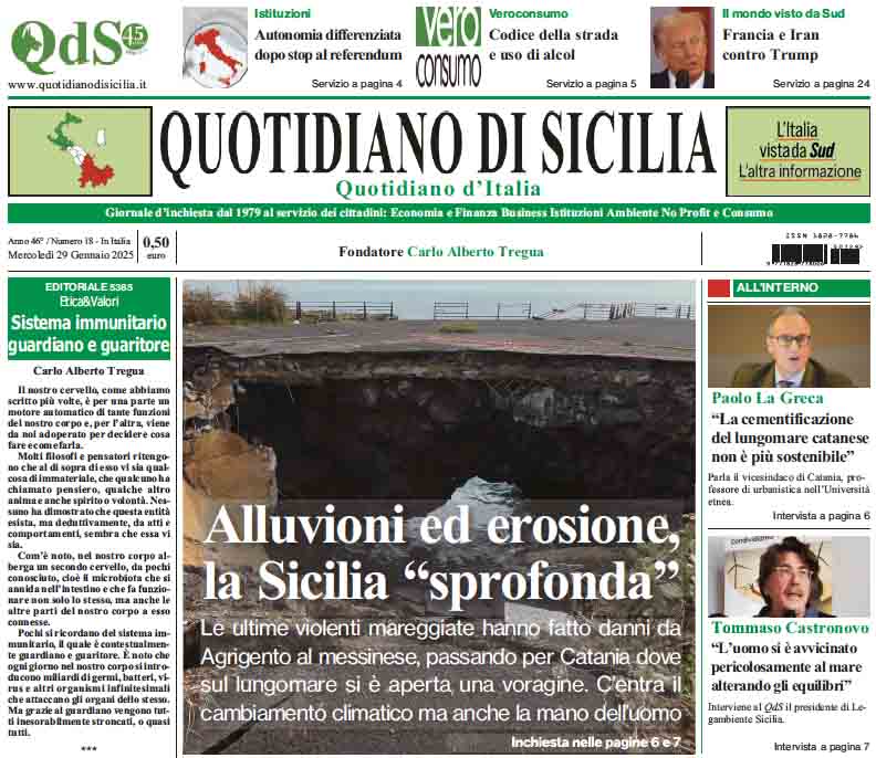 La prima pagina di oggi del Quotidiano di Sicilia