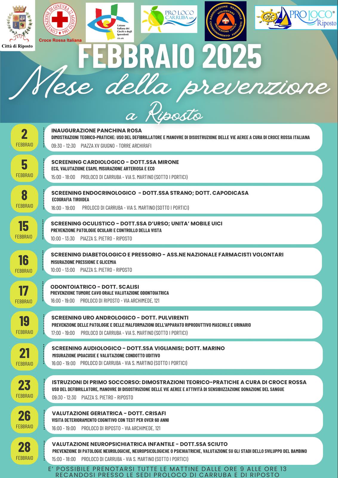 Riposto, a febbraio al via il ‘Mese della prevenzione’ con screening gratuiti e dimostrazioni di primo soccorso