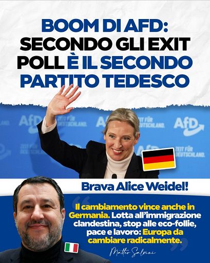 Salvini: cambiamento vince anche in Germania,Afd raddoppia voti