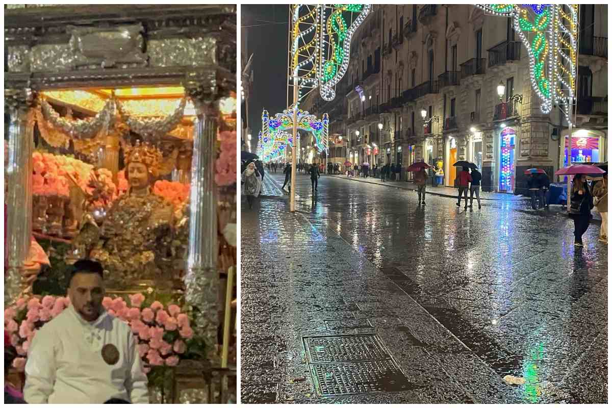 Festa di Sant’Agata 2025, la pioggia improvvisa sorprende i devoti durante il giro esterno