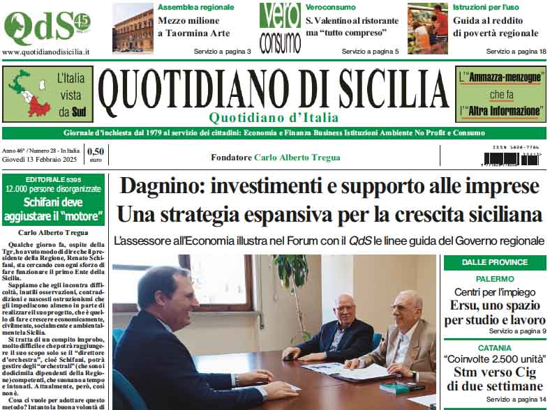 La prima pagina di oggi del Quotidiano di Sicilia