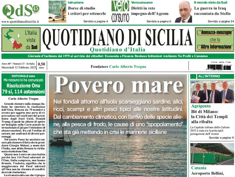 La prima pagina di oggi del Quotidiano di Sicilia