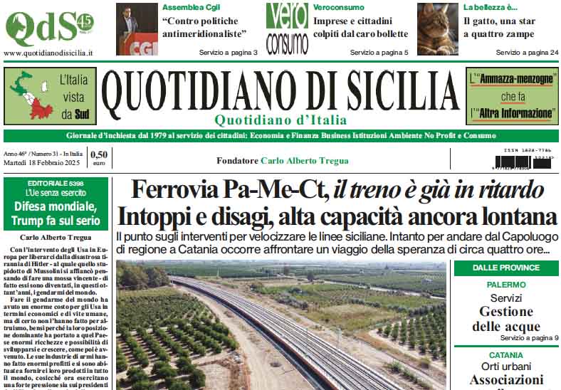 La prima pagina di oggi del Quotidiano di Sicilia