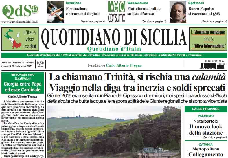 La prima pagina di oggi del Quotidiano di Sicilia