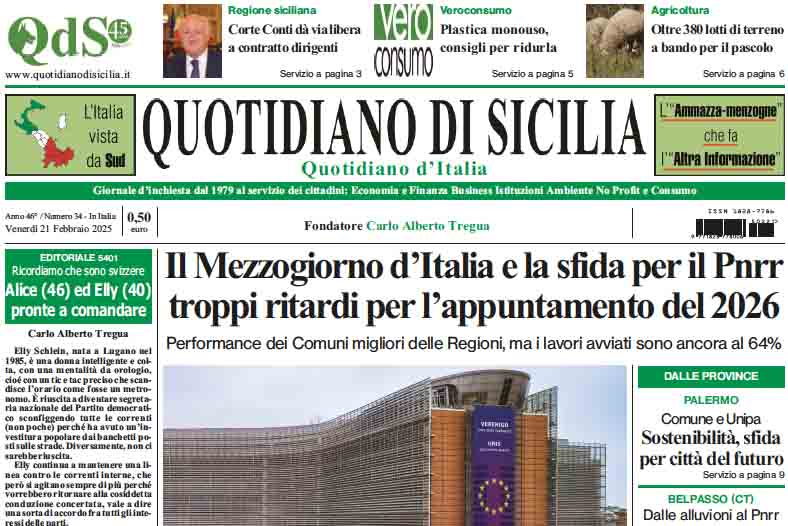 La prima pagina di oggi del Quotidiano di Sicilia