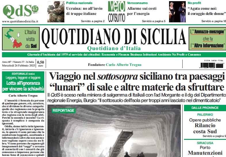 La prima pagina di oggi del Quotidiano di Sicilia