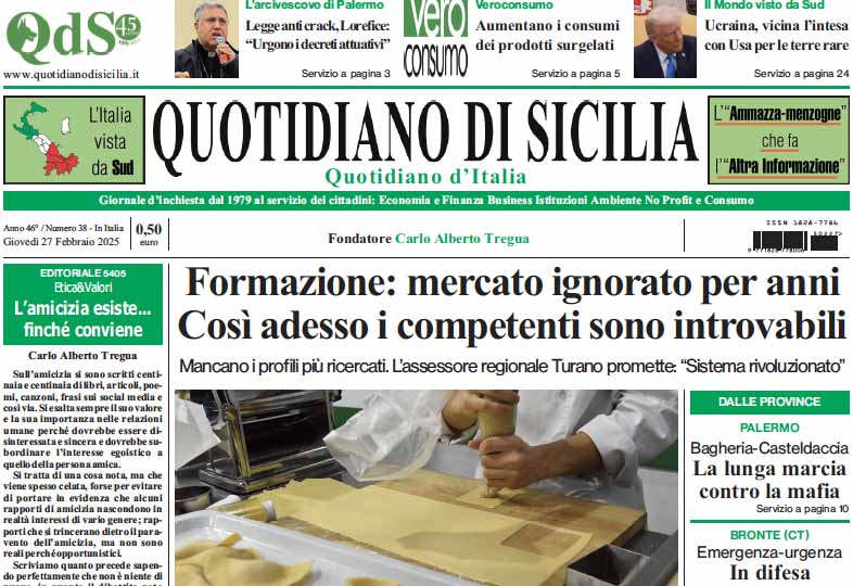 La prima pagina di oggi del Quotidiano di Sicilia