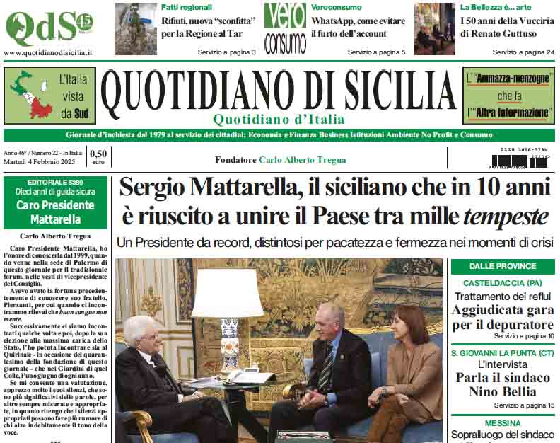 La prima pagina di oggi del Quotidiano di Sicilia