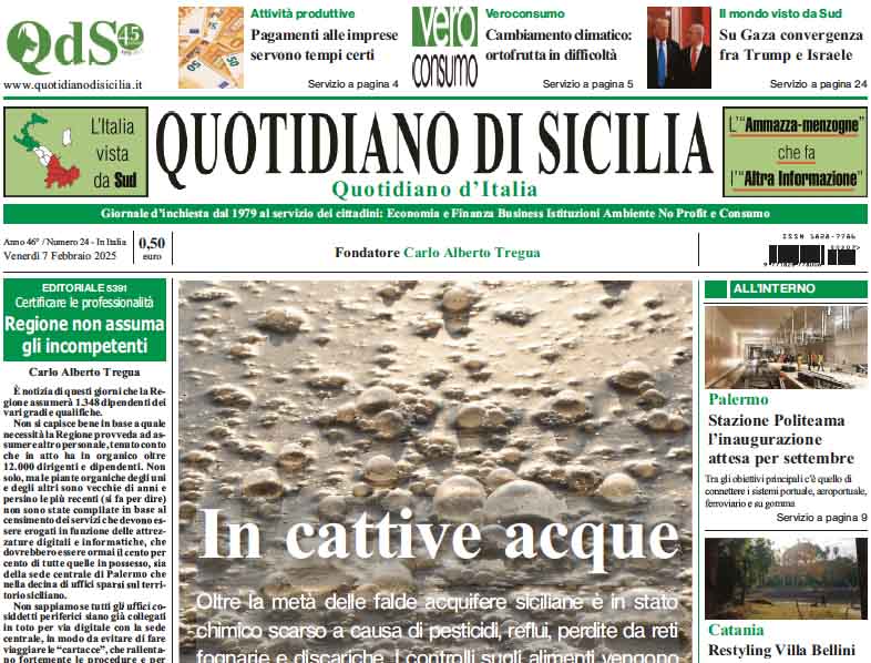 La prima pagina di oggi del Quotidiano di Sicilia
