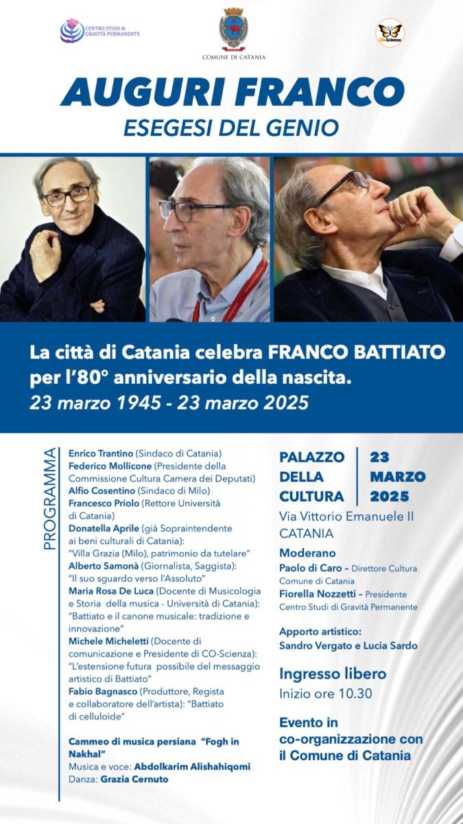 ‘Auguri Franco. Esegesi del genio’, il 23 marzo Catania celebra Battiato negli 80 anni dalla nascita