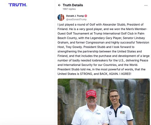 Non solo rompighiaccio. Finlandia: Stubb con Trump discusso Ucraina