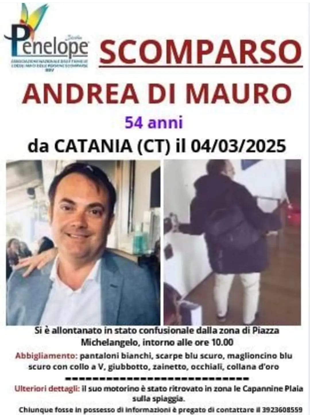 Andrea Di Mauro, continuano senza sosta le ricerche del 53enne alla Plaia