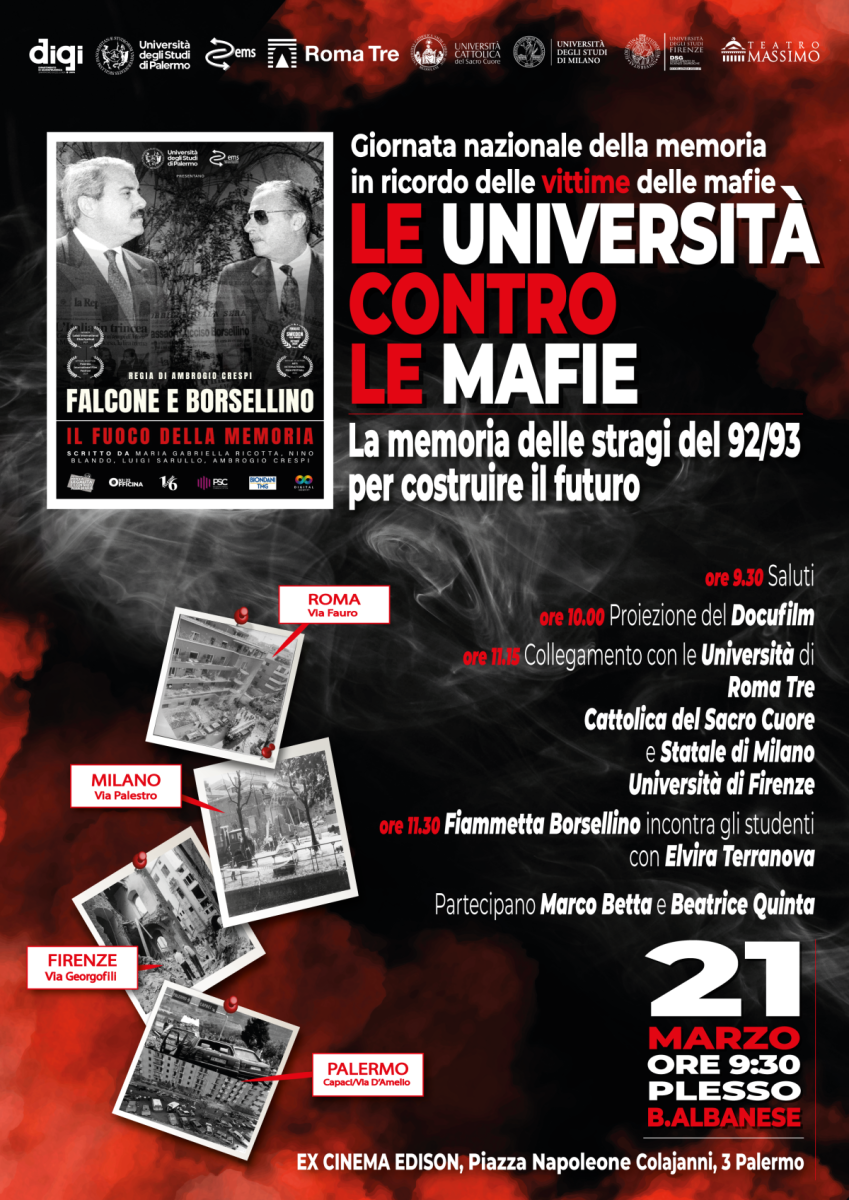 “Il fuoco della memoria delle stragi del 1992/1993”, l’evento delle Università di Palermo, Roma, Milano e Firenze