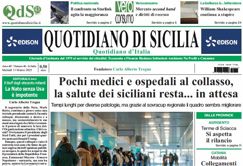 La prima pagina di oggi del Quotidiano di Sicilia