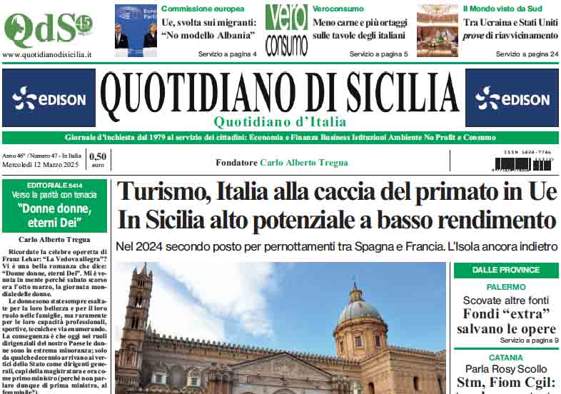 La prima pagina di oggi del Quotidiano di Sicilia