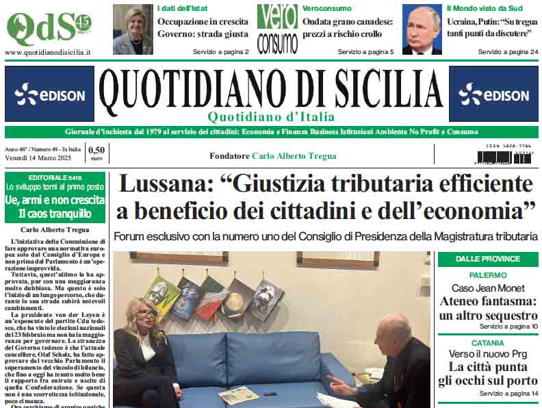 La prima pagina di oggi del Quotidiano di Sicilia
