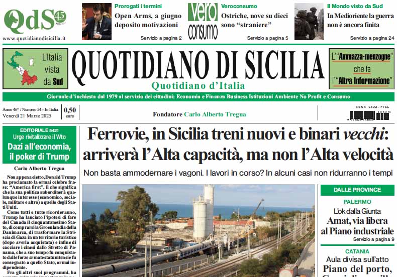 La prima pagina di oggi del Quotidiano di Sicilia