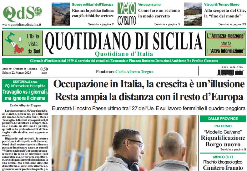 La prima pagina di oggi del Quotidiano di Sicilia
