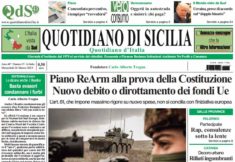 La prima pagina di oggi del Quotidiano di Sicilia