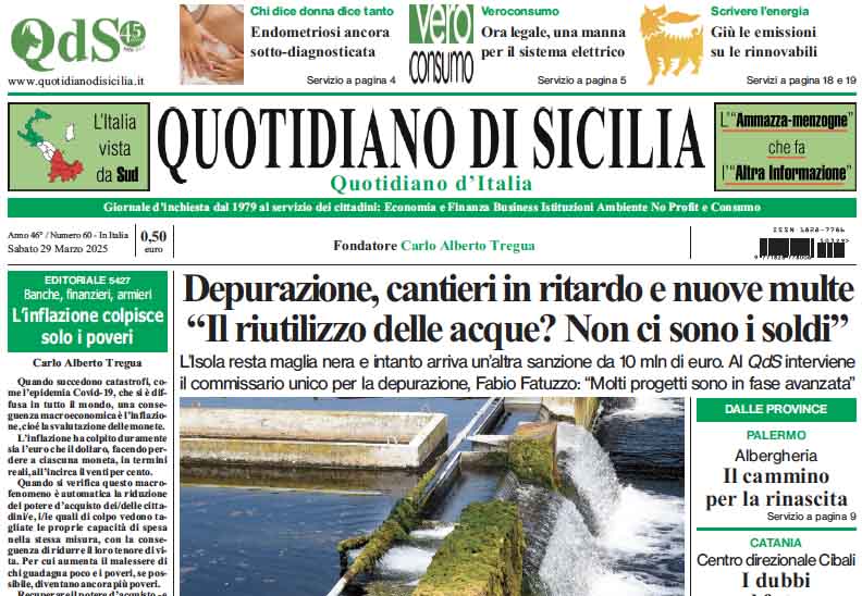 La prima pagina di oggi del Quotidiano di Sicilia
