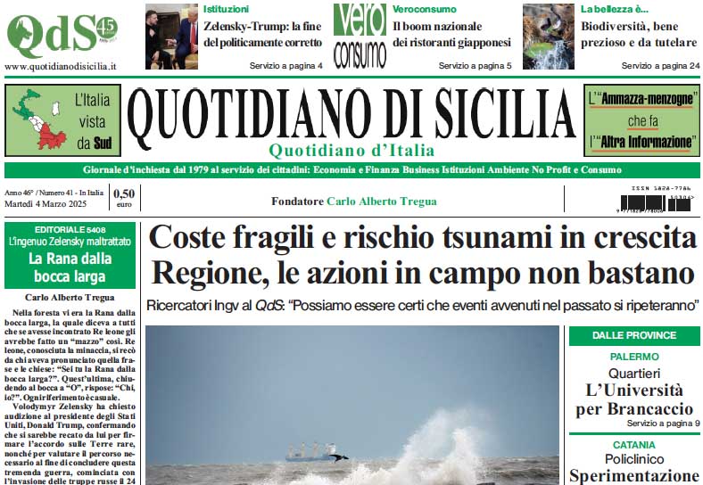 La prima pagina di oggi del Quotidiano di Sicilia